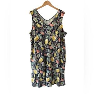 J. Jill women’s Flounced hem V-Neck Knit Dress XL carbon tropical floral NWT